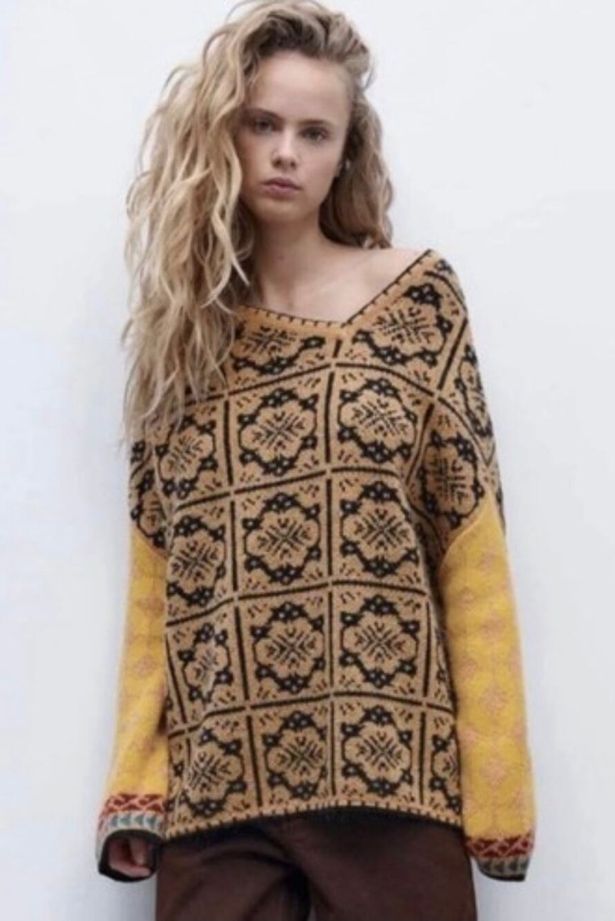 Zara patchwork oversized asymmetrical sweater Xs-S